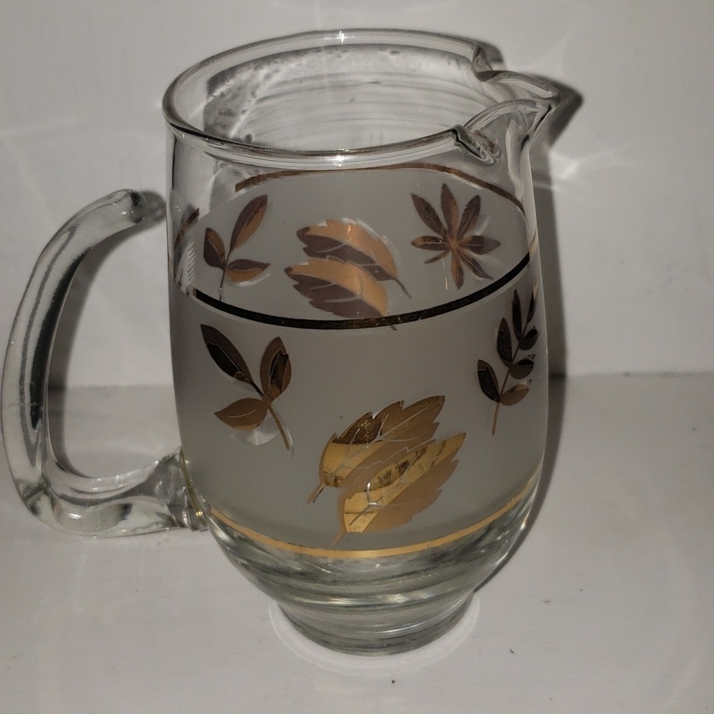 Glass Creamer Vintage Antique Mid Century Libby Frosted Gold Leaf